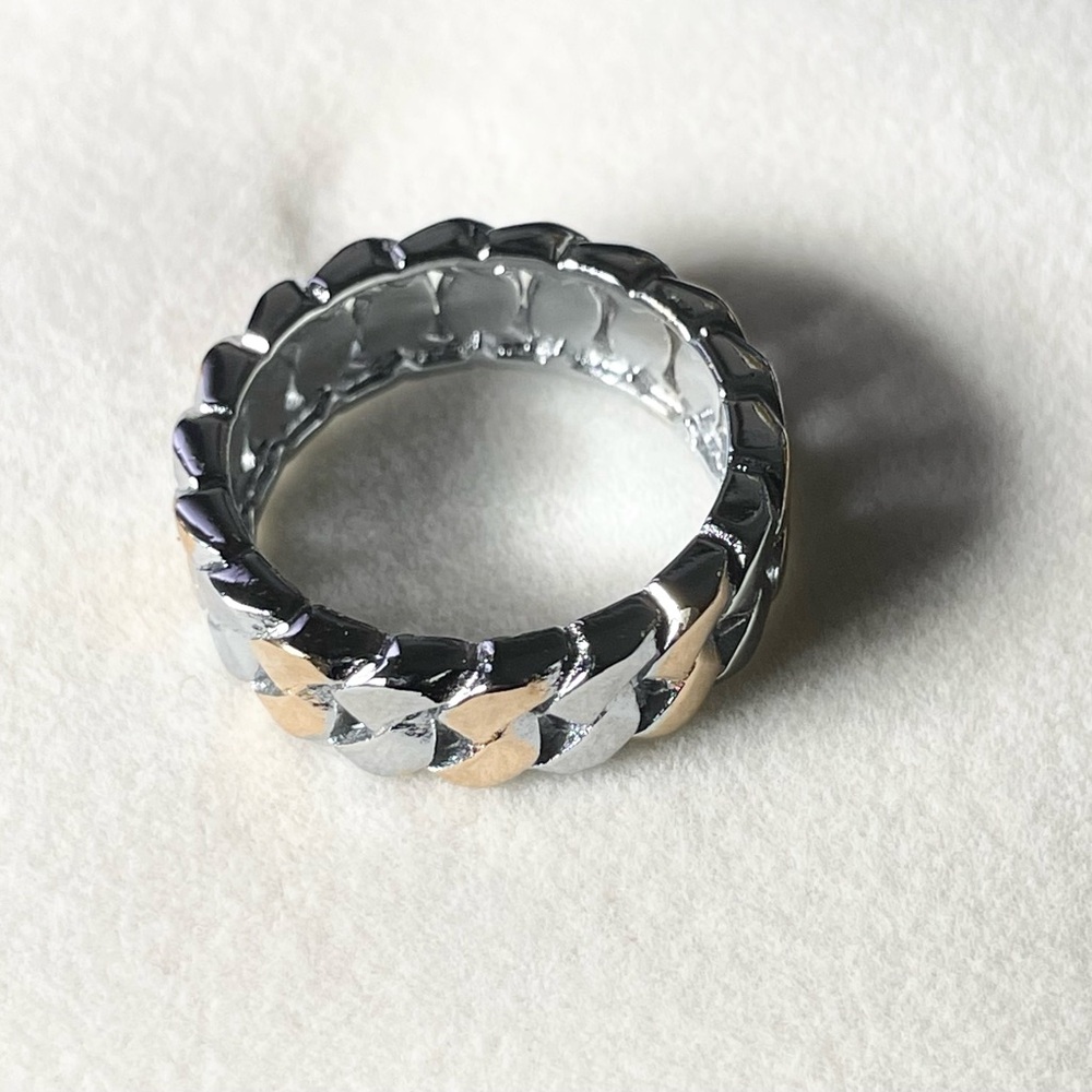 Sz 9-10 men Cuban link rhodium, sterling silver Men's Two-Tone Cuban ring